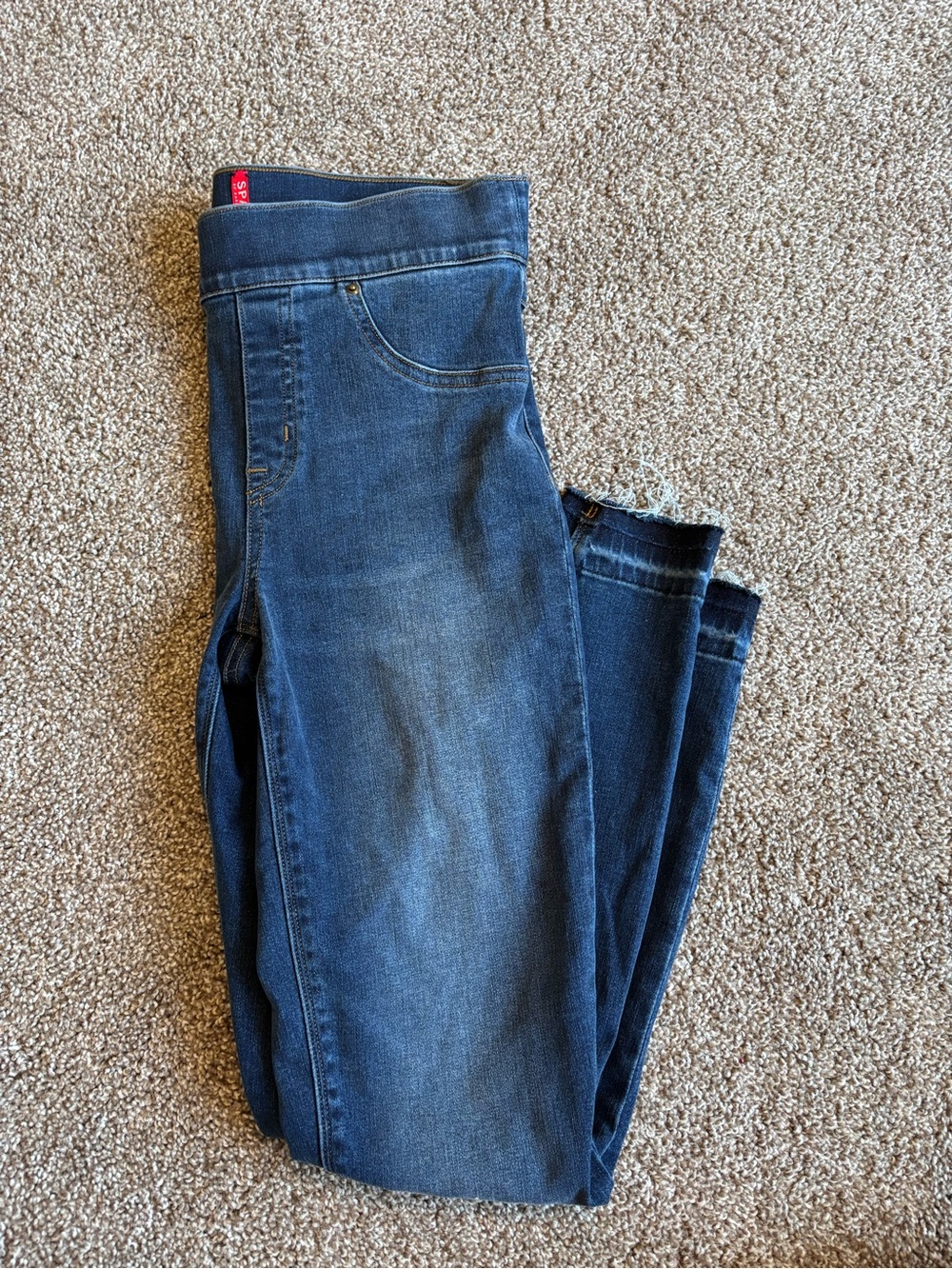 Spanx Distressed Hem Medium Wash Skinny Jeans